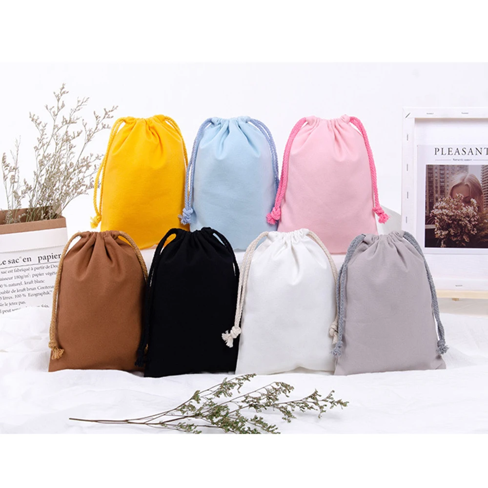 Canvas Drawstring bag Color Storage bag Cotton organizer bag Portable Tote Handbags Grocery shoulder bag foldable Shopping bag thumbnail 4