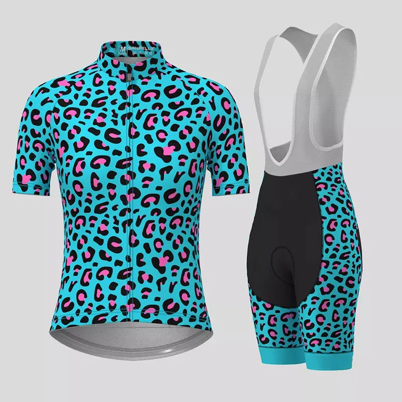 Women's Cycling Clothing Gradient Leopard Print Summer Cycling Jersey Set Women Breathable Short Sleeves Mountain Bike Clothes thumbnail 2
