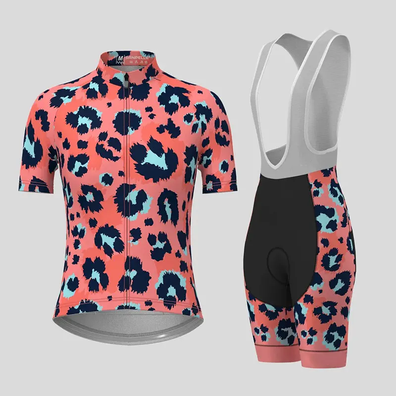 Women's Cycling Clothing Gradient Leopard Print Summer Cycling Jersey Set Women Breathable Short Sleeves Mountain Bike Clothes thumbnail 3