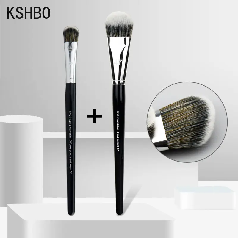 KSHBO 2pcs/Set Women's Foundation Brush Set 47 Broom Head Liquid Makeup Base Brushes for Face Shadow Repairing Beauty Tools