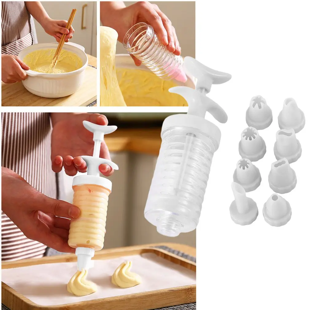 new 8 pipe nozzles with syringe Plastic cream baking nozzle dispenser Icing pastry cream tips Pastry tube decoration tool thumbnail 2