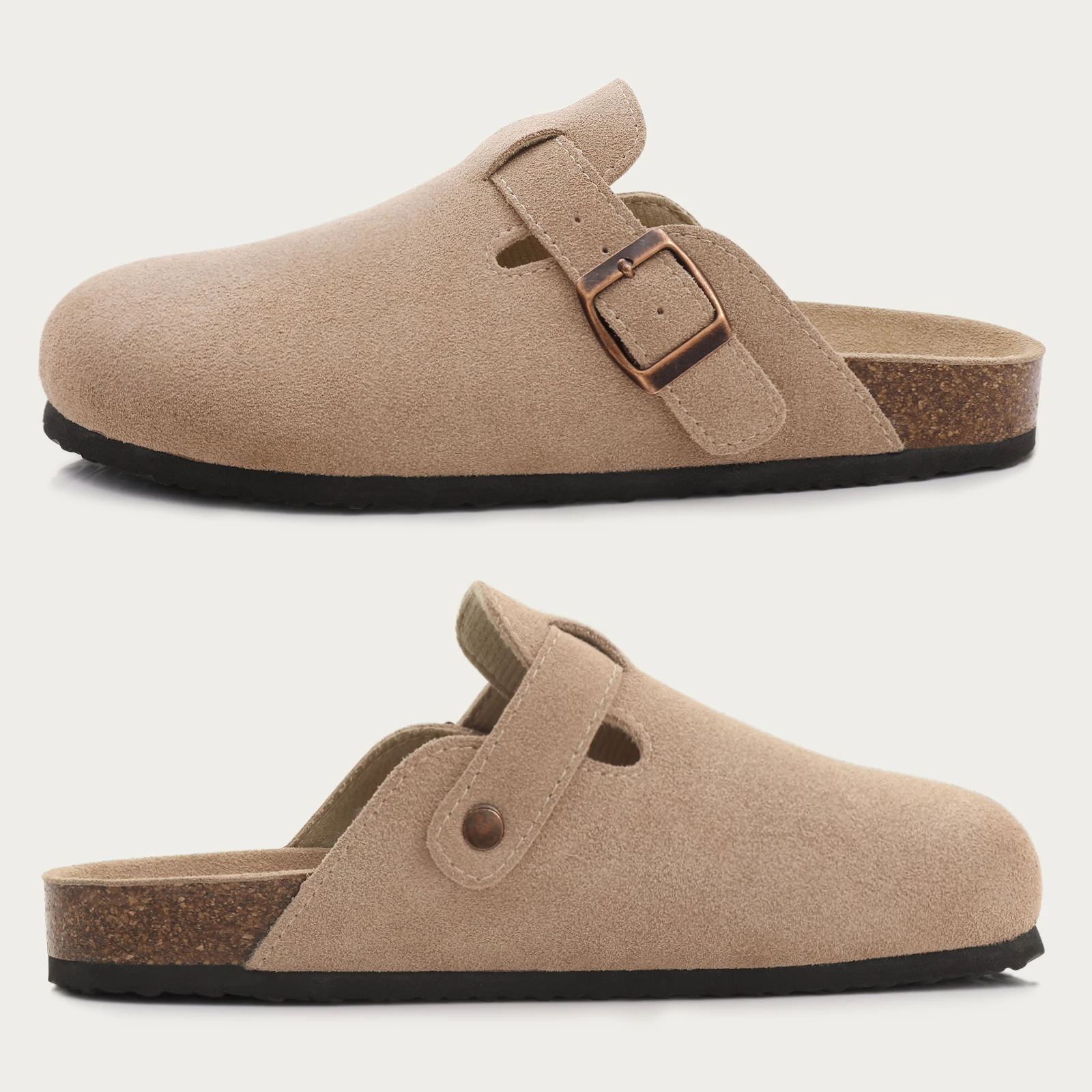 Shevalues Suede Clogs For Women Men Summer Cork Mules Soft Footbed Sandals With Arch Support  New Leisure Fashion Genuine Clogs thumbnail 5