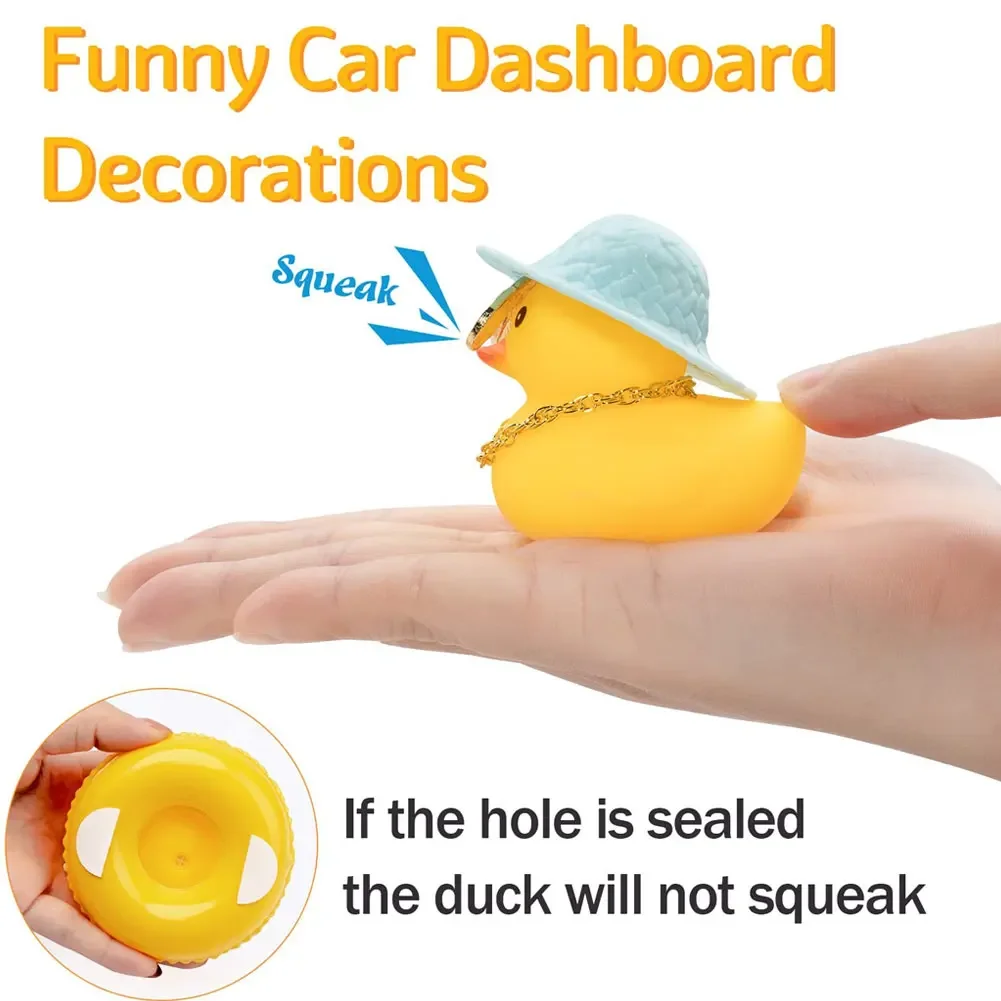 Car Duck Car Rubber Dashboard Decorations Ornament Yellow Duck with Mini Swim Ring Sun Cowboy Hat Necklace for Auto Office thumbnail 3
