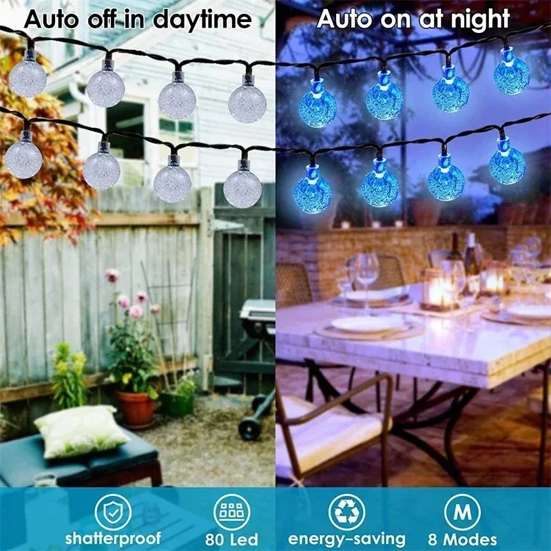 5-22M Solar String Lights Outdoor 200 Led Crystal Globe Lights Waterproof Solar Festoon Fairy Light For Garden Christmas Decor thumbnail 3
