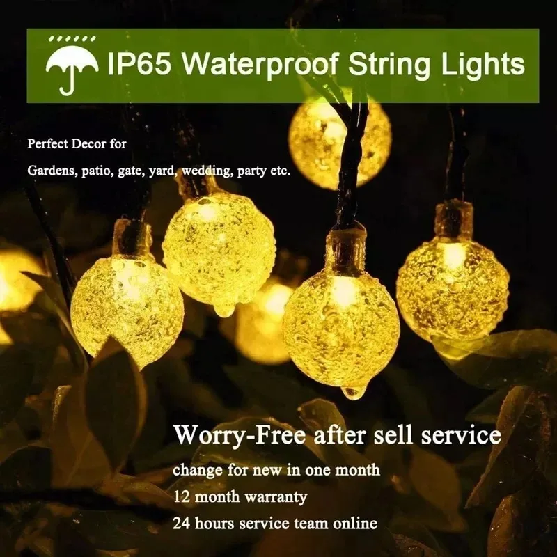 5-22M Solar String Lights Outdoor 200 Led Crystal Globe Lights Waterproof Solar Festoon Fairy Light For Garden Christmas Decor thumbnail 4