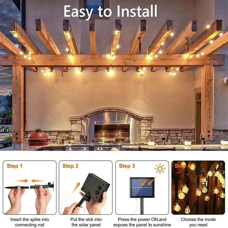 5-22M Solar String Lights Outdoor 200 Led Crystal Globe Lights Waterproof Solar Festoon Fairy Light For Garden Christmas Decor thumbnail 6