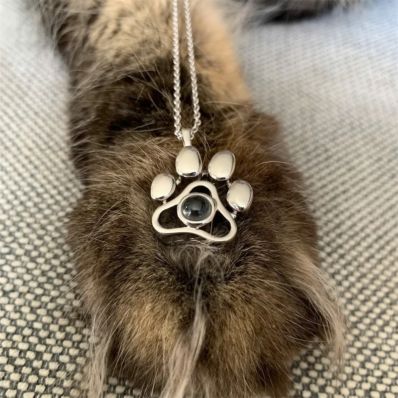 Personalized Photo Projection Necklace I Love You 100 Languages Dog Paw Memorial Pendant Necklace Custom Photo Dog Paw Necklace thumbnail 5