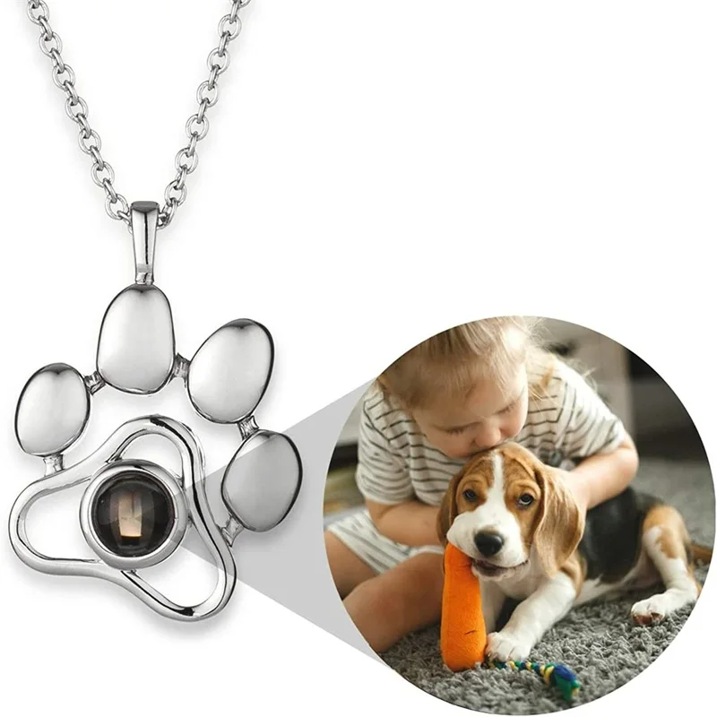 Personalized Photo Projection Necklace I Love You 100 Languages Dog Paw Memorial Pendant Necklace Custom Photo Dog Paw Necklace thumbnail 4