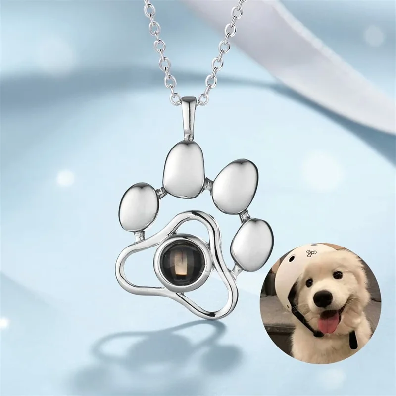 Personalized Photo Projection Necklace I Love You 100 Languages Dog Paw Memorial Pendant Necklace Custom Photo Dog Paw Necklace thumbnail 2