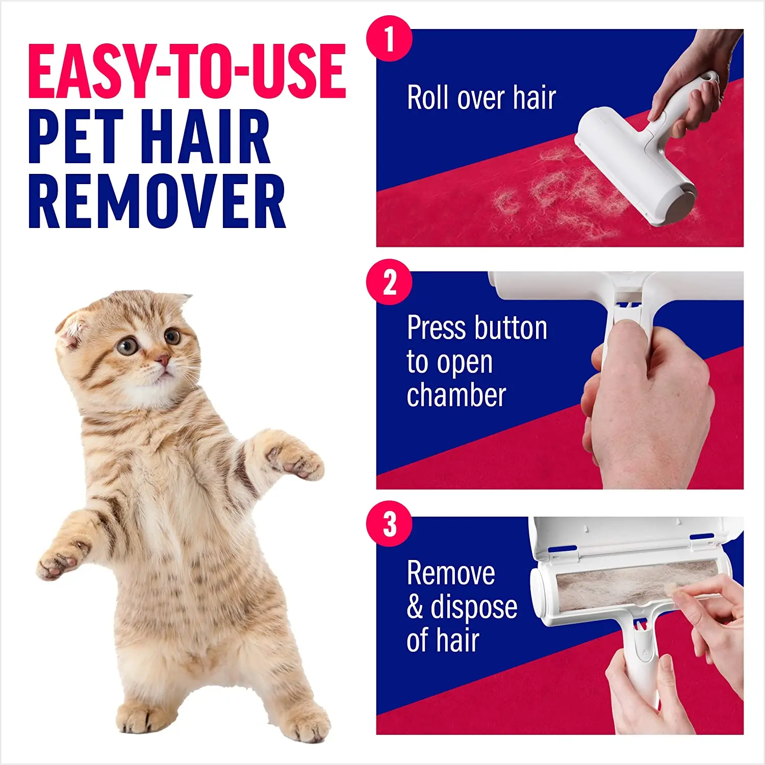 Pet Hair Remover Roller - Dog & Cat Fur Remover with Self-Cleaning Base - Efficient Animal Hair Removal Tool - Perfect for Furni thumbnail 3