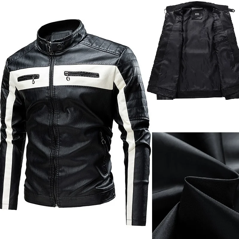 2026 Men Autumn Jacket Bomber Biker Zipper Motorcycle Faux Fur Coat Male Fleece Pilot Vintage Black Red Brown PU Leather Jacket thumbnail 6