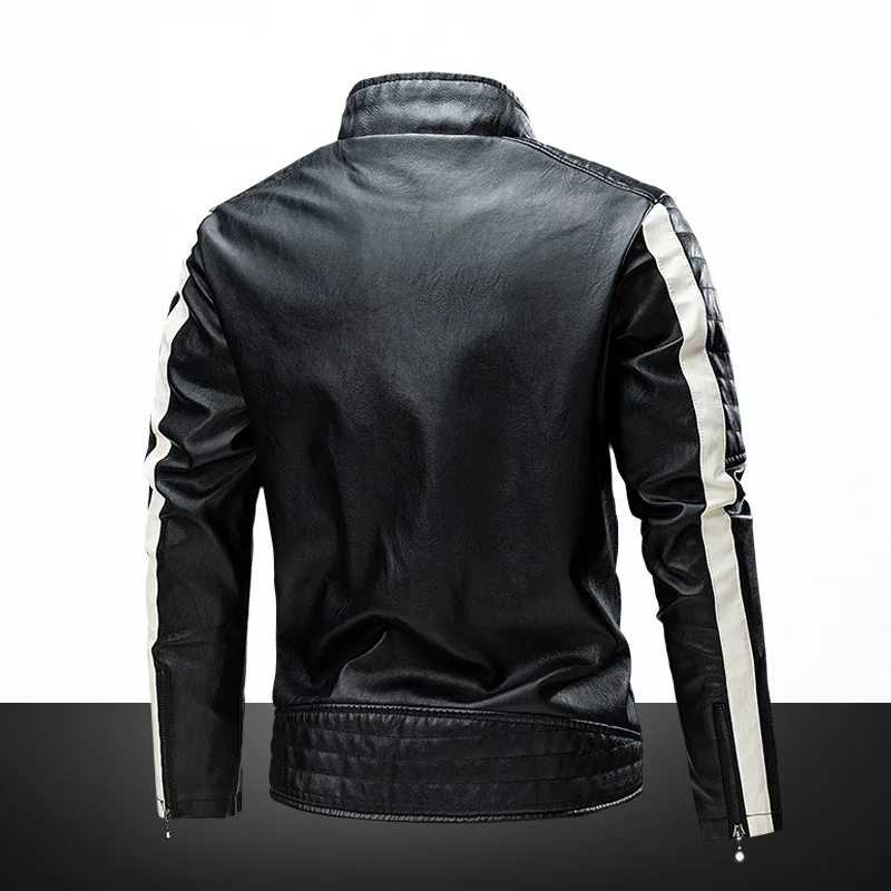 2026 Men Autumn Jacket Bomber Biker Zipper Motorcycle Faux Fur Coat Male Fleece Pilot Vintage Black Red Brown PU Leather Jacket thumbnail 5
