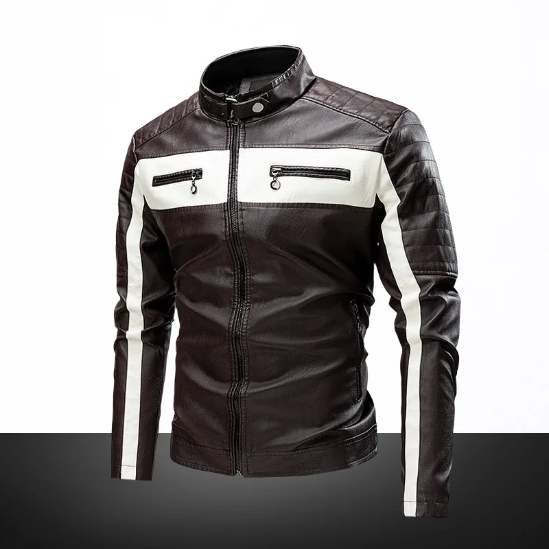 2026 Men Autumn Jacket Bomber Biker Zipper Motorcycle Faux Fur Coat Male Fleece Pilot Vintage Black Red Brown PU Leather Jacket thumbnail 3