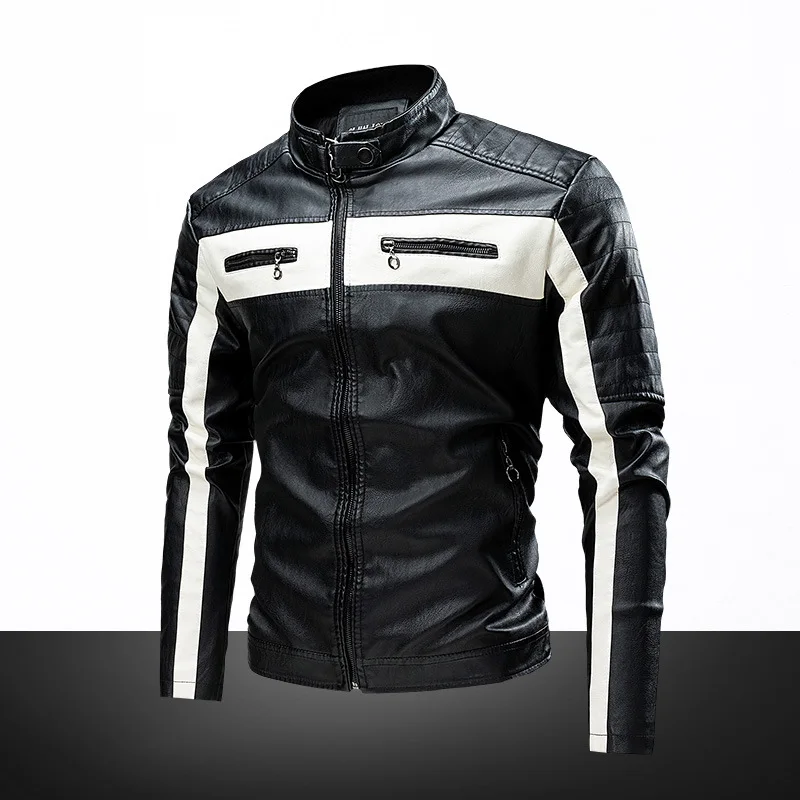 2026 Men Autumn Jacket Bomber Biker Zipper Motorcycle Faux Fur Coat Male Fleece Pilot Vintage Black Red Brown PU Leather Jacket thumbnail 4