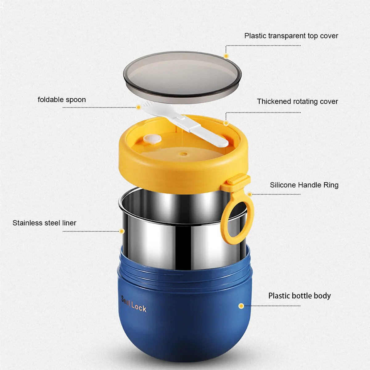 600ML Stainless Steel Lunch Box Hot Food Flask Soup Storage Vacuum Thermal Jar Thermos Containers Bento Lunch Box for Kids thumbnail 3