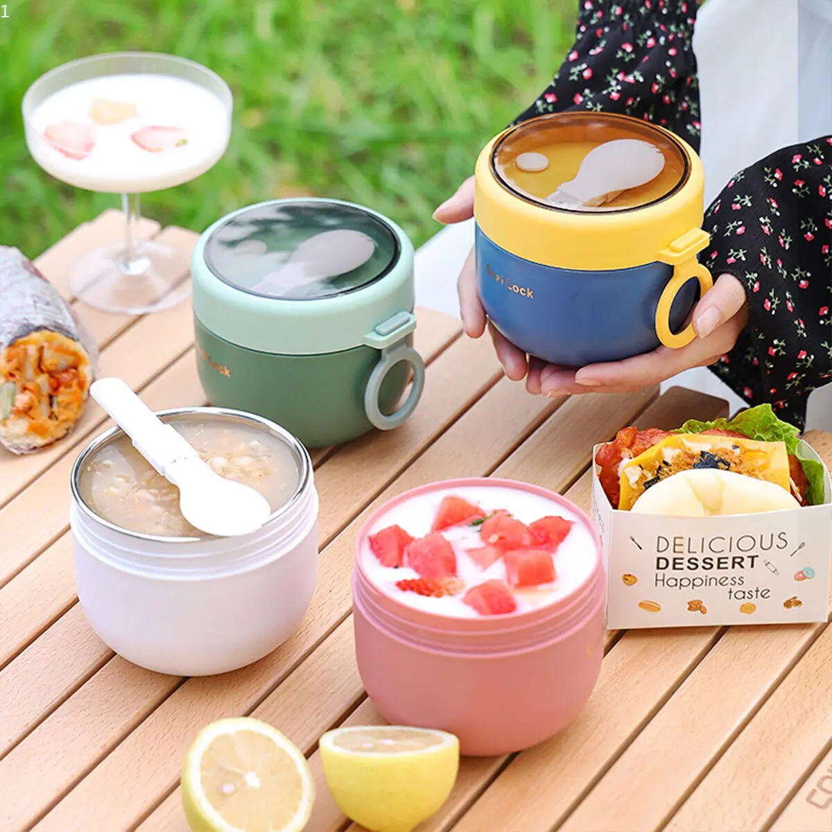600ML Stainless Steel Lunch Box Hot Food Flask Soup Storage Vacuum Thermal Jar Thermos Containers Bento Lunch Box for Kids thumbnail 4