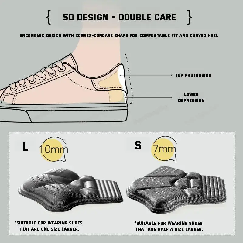 5D Men Heel Protectors Stickers Comfort Leather Shoes Pads Sneakers Insoles Foot Pain Relievers Adjust Size Cushion Care Inserts thumbnail 5