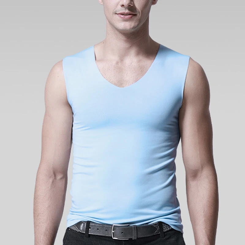 Silk Tank Tops Seamless Mens Vest Sleeveless Sport Bodysuit Vest For Men Clothing Plain Casual Summer Tank Undershirts Cool Gym thumbnail 5