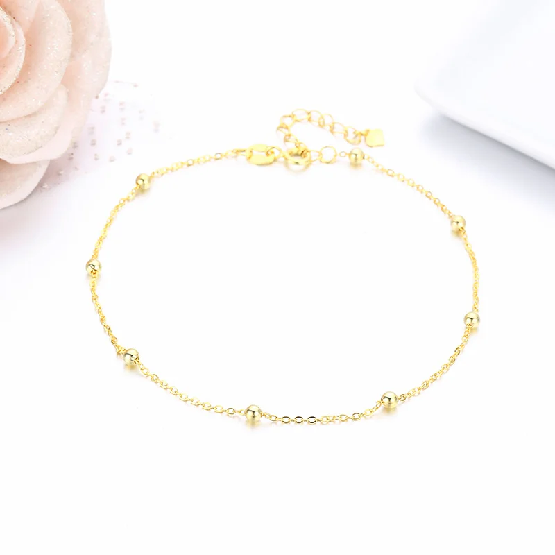 925 Sterling Silver Gold Color Cross Bead Chain Anklet For Women Foot Jewelry Leg Bracelet Barefoot Tobillera Chaine De Cheville thumbnail 4