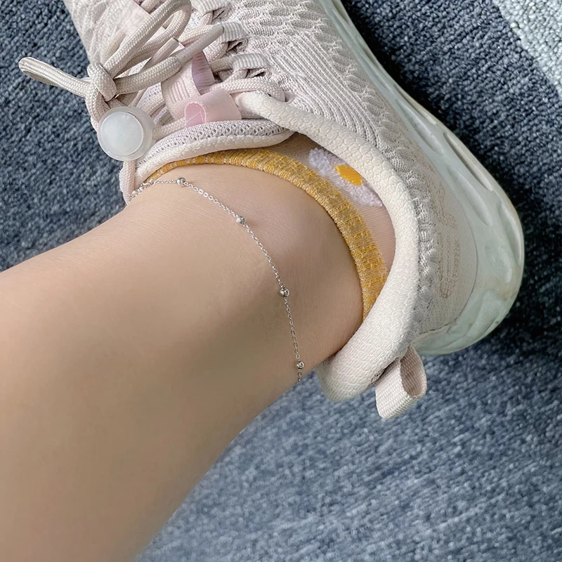 925 Sterling Silver Gold Color Cross Bead Chain Anklet For Women Foot Jewelry Leg Bracelet Barefoot Tobillera Chaine De Cheville thumbnail 6