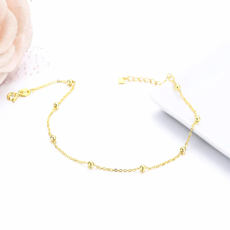 925 Sterling Silver Gold Color Cross Bead Chain Anklet For Women Foot Jewelry Leg Bracelet Barefoot Tobillera Chaine De Cheville thumbnail 5