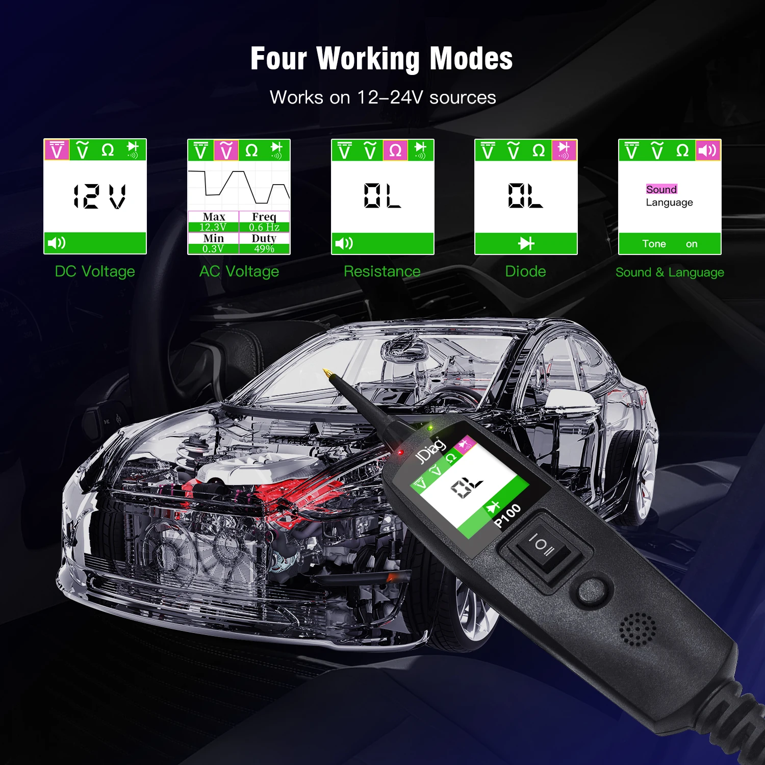 12/24V Multifunctional Car Circuit Tester Power Circuit Probe Kit Car Battery Voltage/Resistant Tester Diagnostic Tool Component thumbnail 6