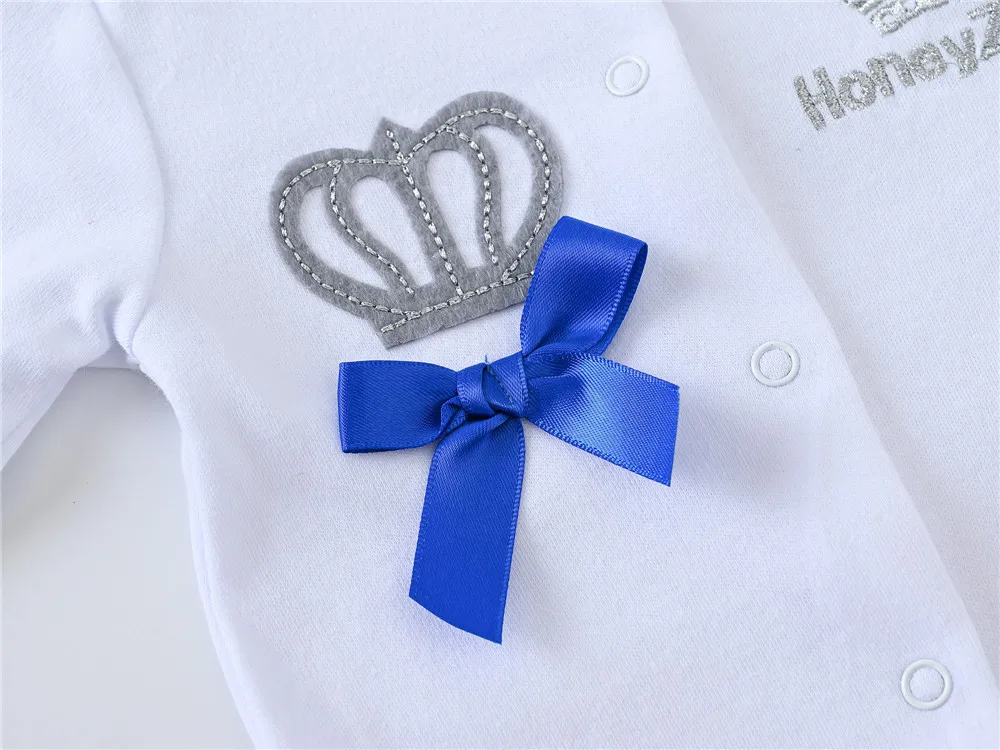 Newborn Baby Boys Romper Royal Crown Prince 100% Cotton Clothing Set with Cap Gloves Infant Girl One-Pieces Footies Sleepsuits thumbnail 5