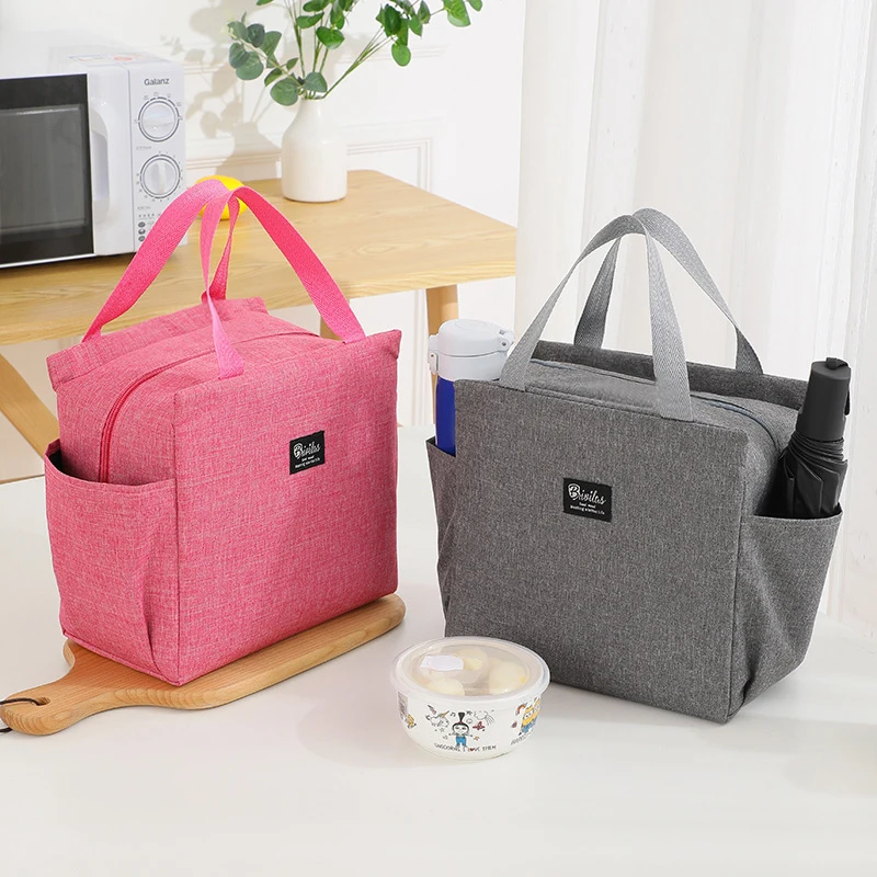 Lunch Bag Nylon Waterproof Thermal Insulation Large Capacity Double Side Pocket Portable Lunch Box Storage Bags Picnic Food Bags thumbnail 2