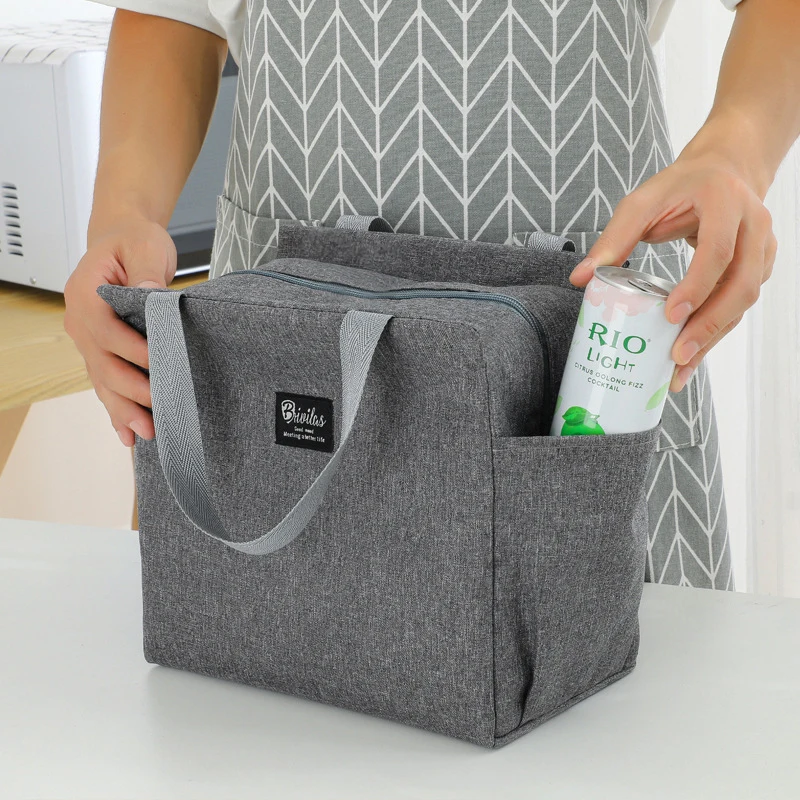 Lunch Bag Nylon Waterproof Thermal Insulation Large Capacity Double Side Pocket Portable Lunch Box Storage Bags Picnic Food Bags thumbnail 4