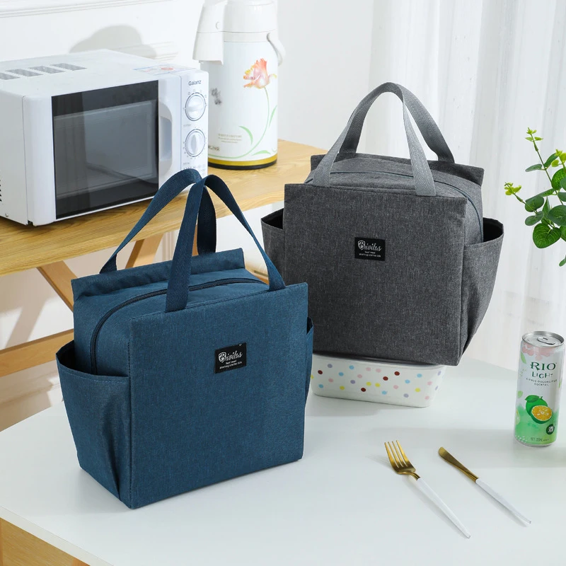 Lunch Bag Nylon Waterproof Thermal Insulation Large Capacity Double Side Pocket Portable Lunch Box Storage Bags Picnic Food Bags