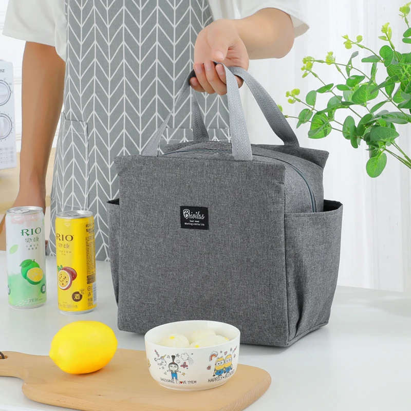 Lunch Bag Nylon Waterproof Thermal Insulation Large Capacity Double Side Pocket Portable Lunch Box Storage Bags Picnic Food Bags thumbnail 3