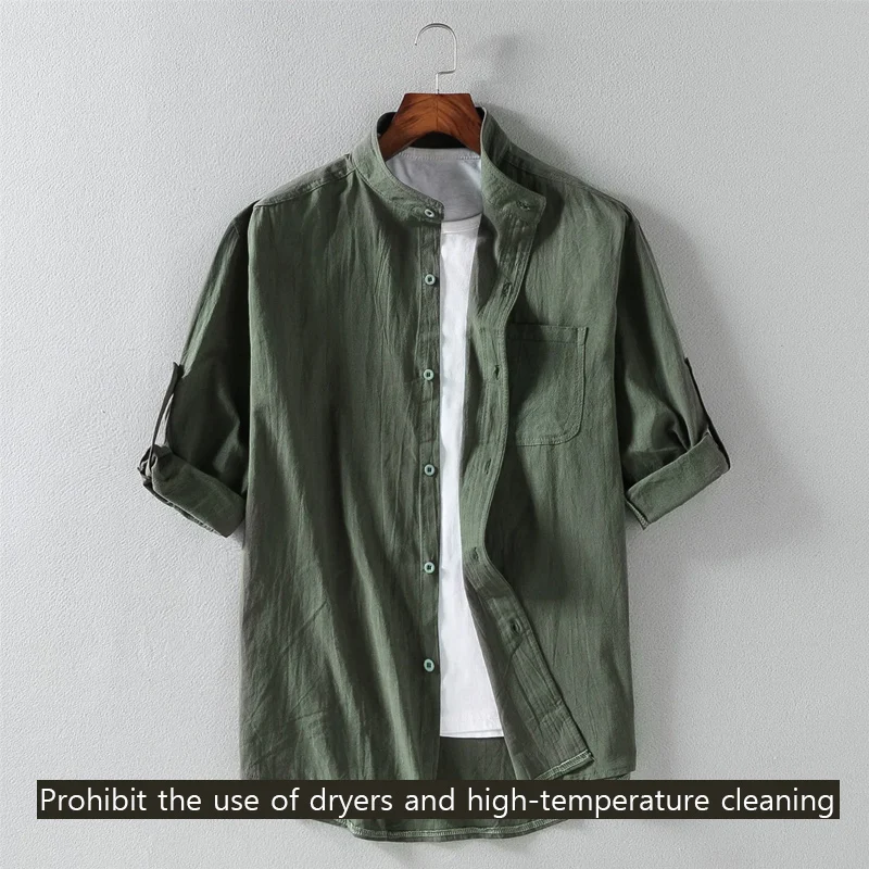 Spring and Summer Stand Collar Five-point Mid-sleeve Fashionable Men's Short-sleeved Shirt Seven-point Sleeve Large Size Men's thumbnail 3