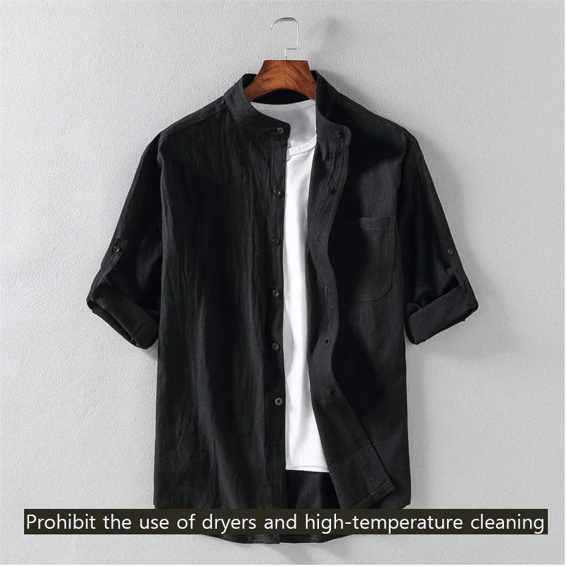 Spring and Summer Stand Collar Five-point Mid-sleeve Fashionable Men's Short-sleeved Shirt Seven-point Sleeve Large Size Men's thumbnail 2
