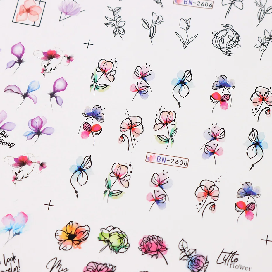 12 pcs Nail Sticker Set Summer Water Decal Nail Art Ink Flowers Leaves Graffiti Slider for Nail Decoration Foils Tattoo thumbnail 5