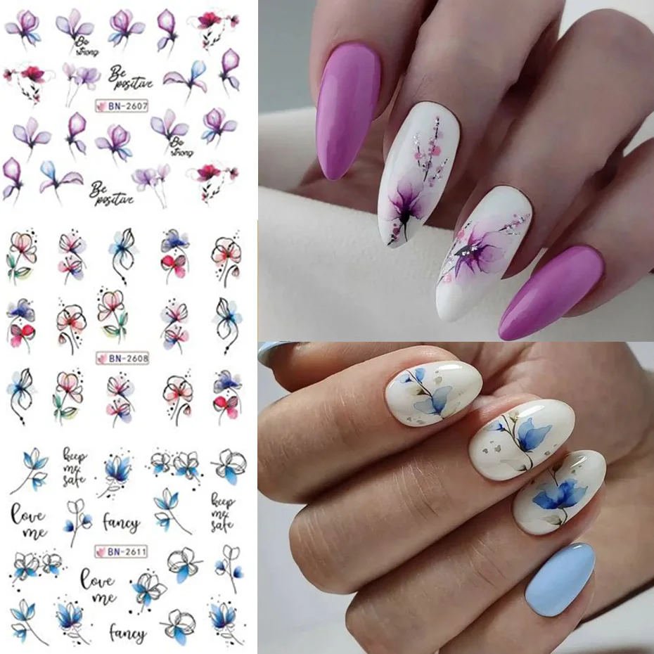 12 pcs Nail Sticker Set Summer Water Decal Nail Art Ink Flowers Leaves Graffiti Slider for Nail Decoration Foils Tattoo thumbnail 3