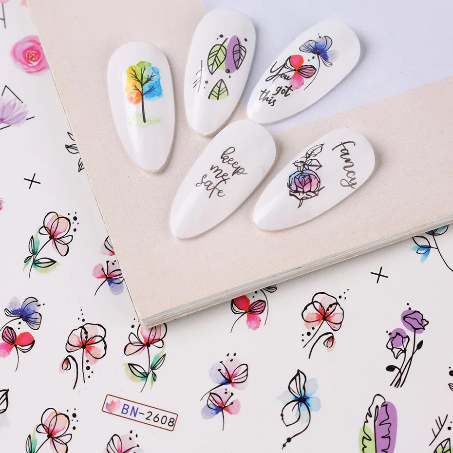 12 pcs Nail Sticker Set Summer Water Decal Nail Art Ink Flowers Leaves Graffiti Slider for Nail Decoration Foils Tattoo thumbnail 4