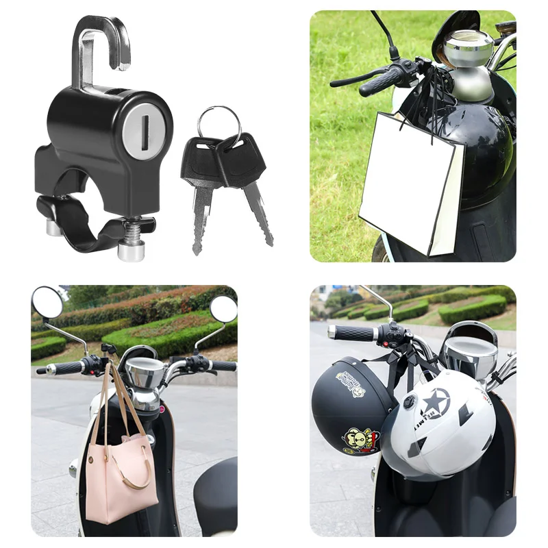 Anti-theft Helmet Lock  Handlebar Mount Motorcycle Electric Motorbike Universal Security Metal Lock 22mm-26mm with Keys Set thumbnail 3