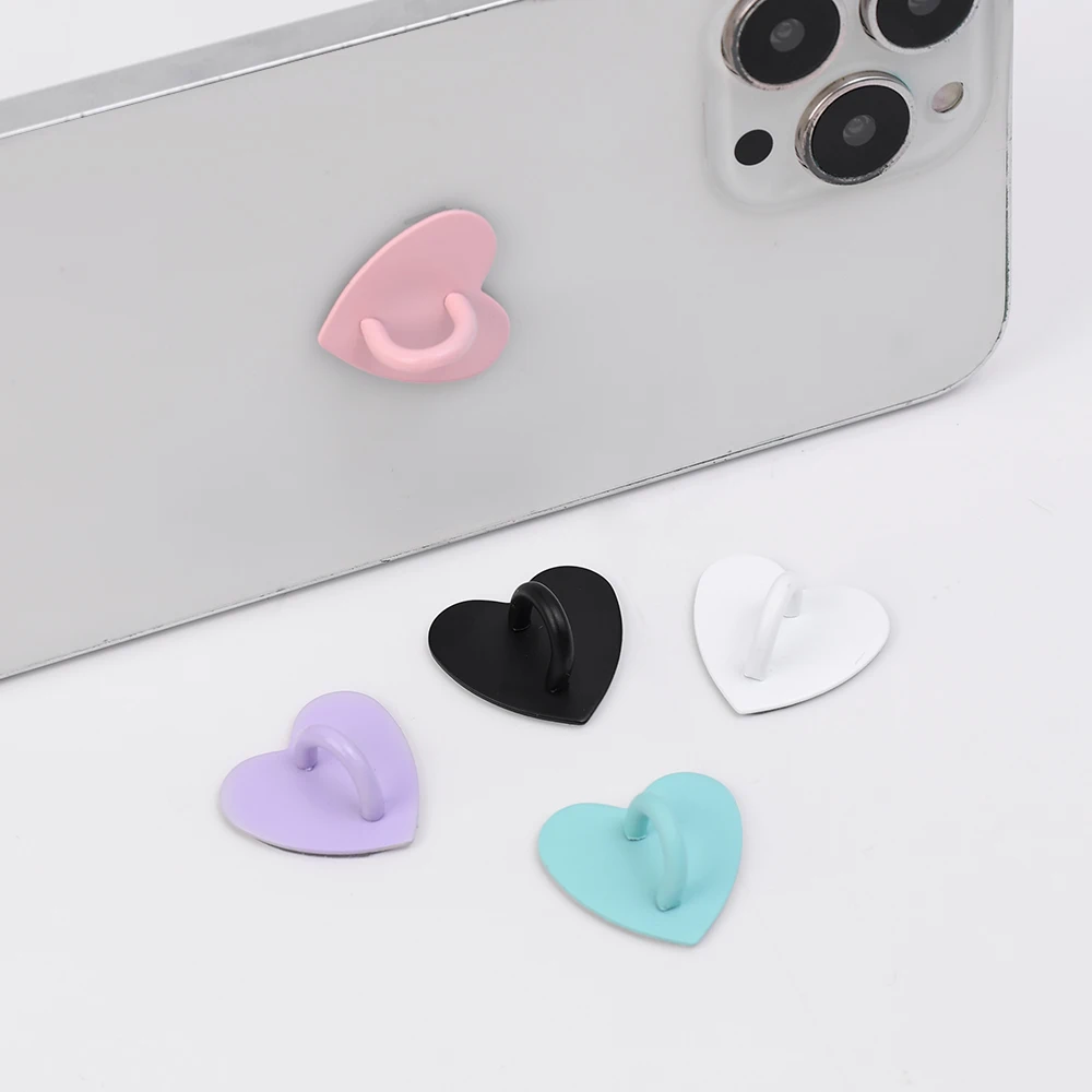 Kawaii Adhesive Metal Heart Phone Charm Holder Mobile Phone Case Finger Ring Stand Hooks Buckle Charms Clasp Accessories String thumbnail 2