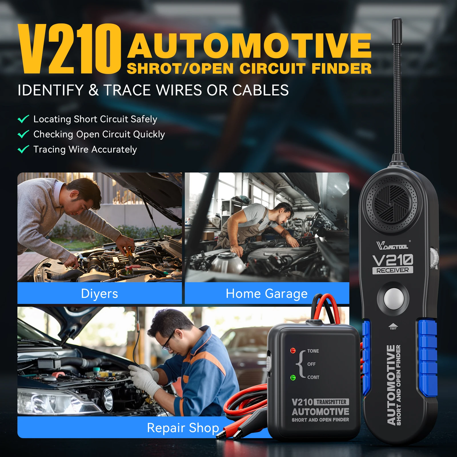 VDIAGTOOL V210 Automotive Circuit Tester 6V-42V Open & Short Finder Checker Car Repair Cable Circuit Wire Tracker Analyzer Tool thumbnail 3