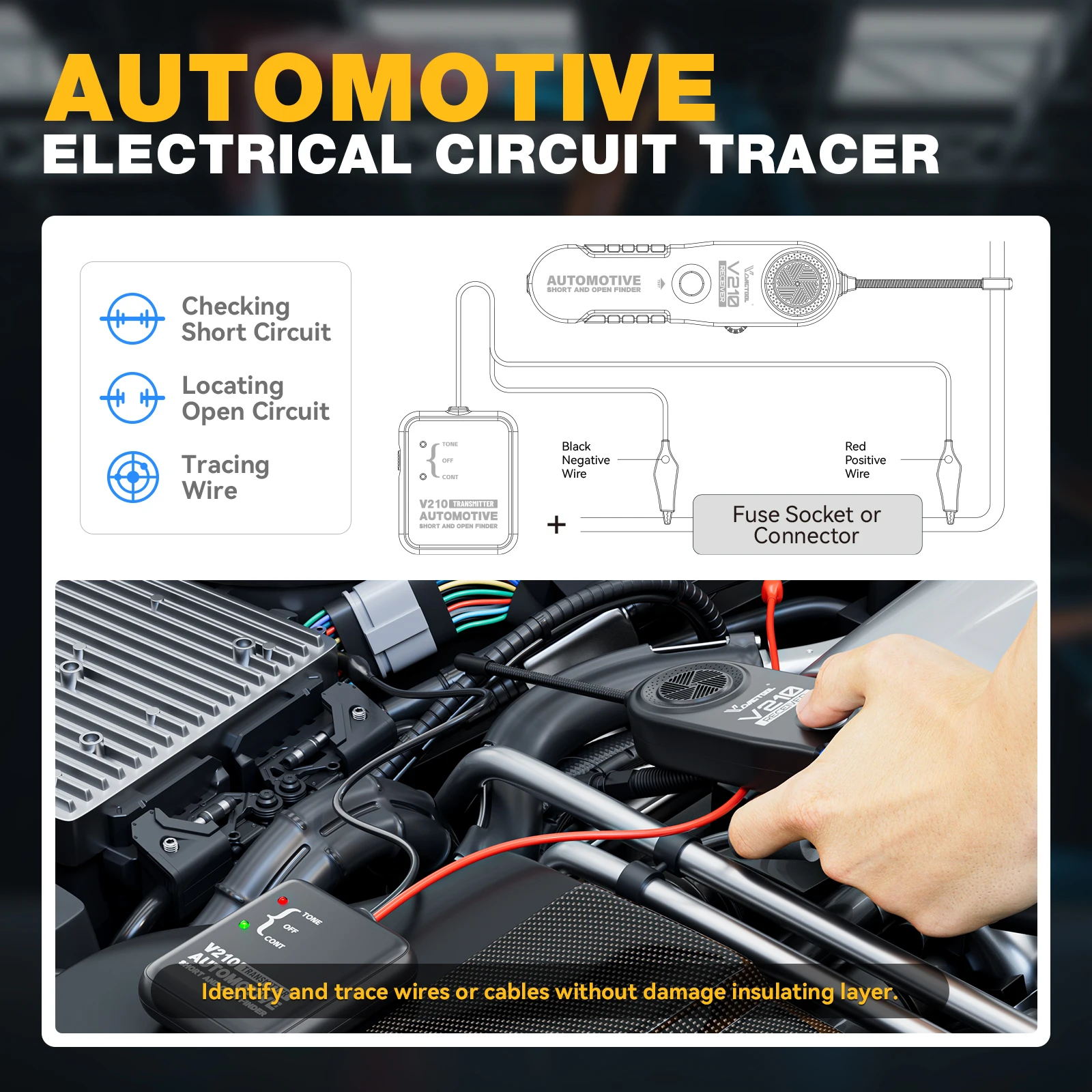 VDIAGTOOL V210 Automotive Circuit Tester 6V-42V Open & Short Finder Checker Car Repair Cable Circuit Wire Tracker Analyzer Tool thumbnail 6