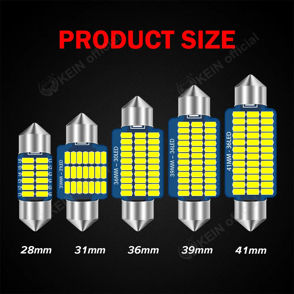 KEIN 2PCS 12V Car Interior Bulb Led C5W C10W T10 Light Festoon BA9S 31 mm 28mm 31mm 36mm 39mm 41mm Lamp Warm White Red Blue Pink thumbnail 4