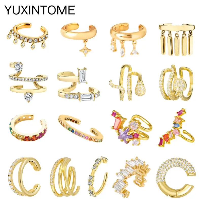 1PC Plated 24K Gold Ear Cuff Crystal Zircon Stone Clip Earring for Woman Fashion INS C-Shape Luxury Jewelry Gifts Bijoux