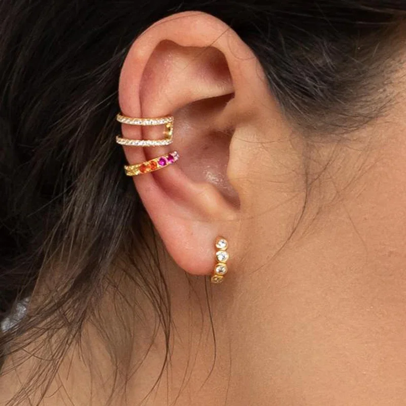 1PC Plated 24K Gold Ear Cuff Crystal Zircon Stone Clip Earring for Woman Fashion INS C-Shape Luxury Jewelry Gifts Bijoux thumbnail 6