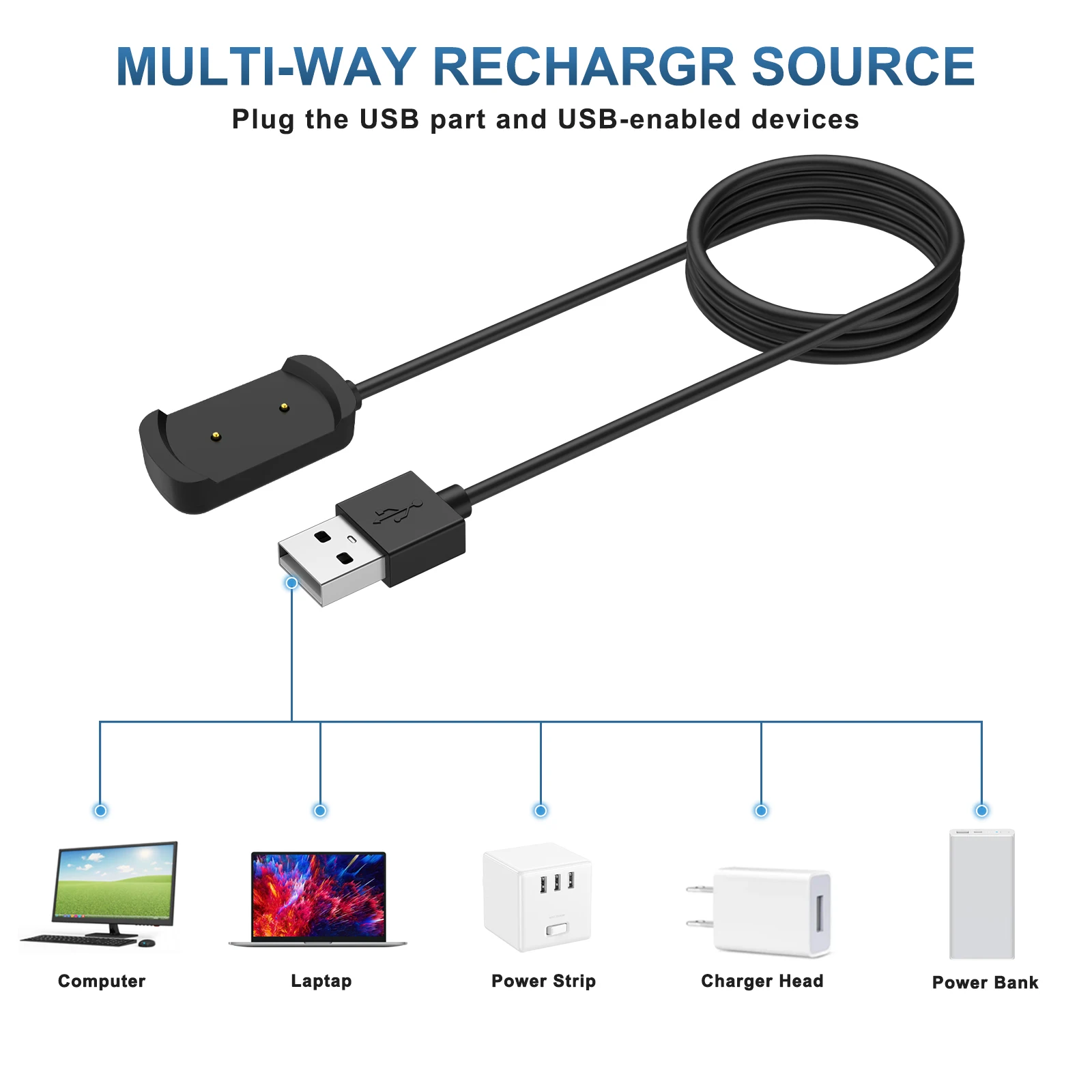 USB Charger For Huami Amazfit T-Rex/Amazfit GTS/Amazfit GTR 42MM 47MM USB 100cm Charging Cable Fast Charging Charger Cradle thumbnail 4