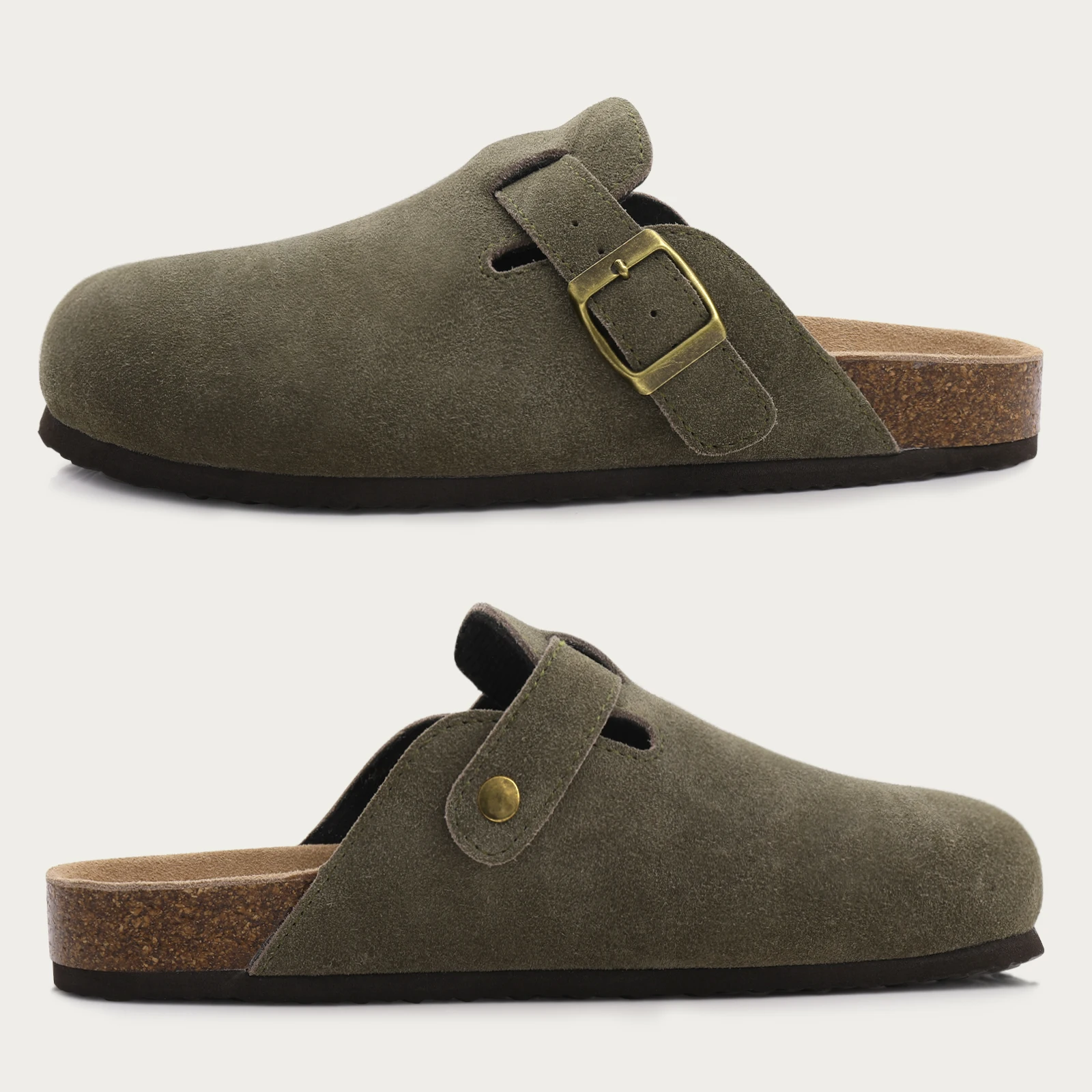 Comwarm Fashion Women's Suede Mules Slippers Men Clogs Cork Insole Sandals With Arch Support Outdoor Beach Slides Home Shoes thumbnail 3