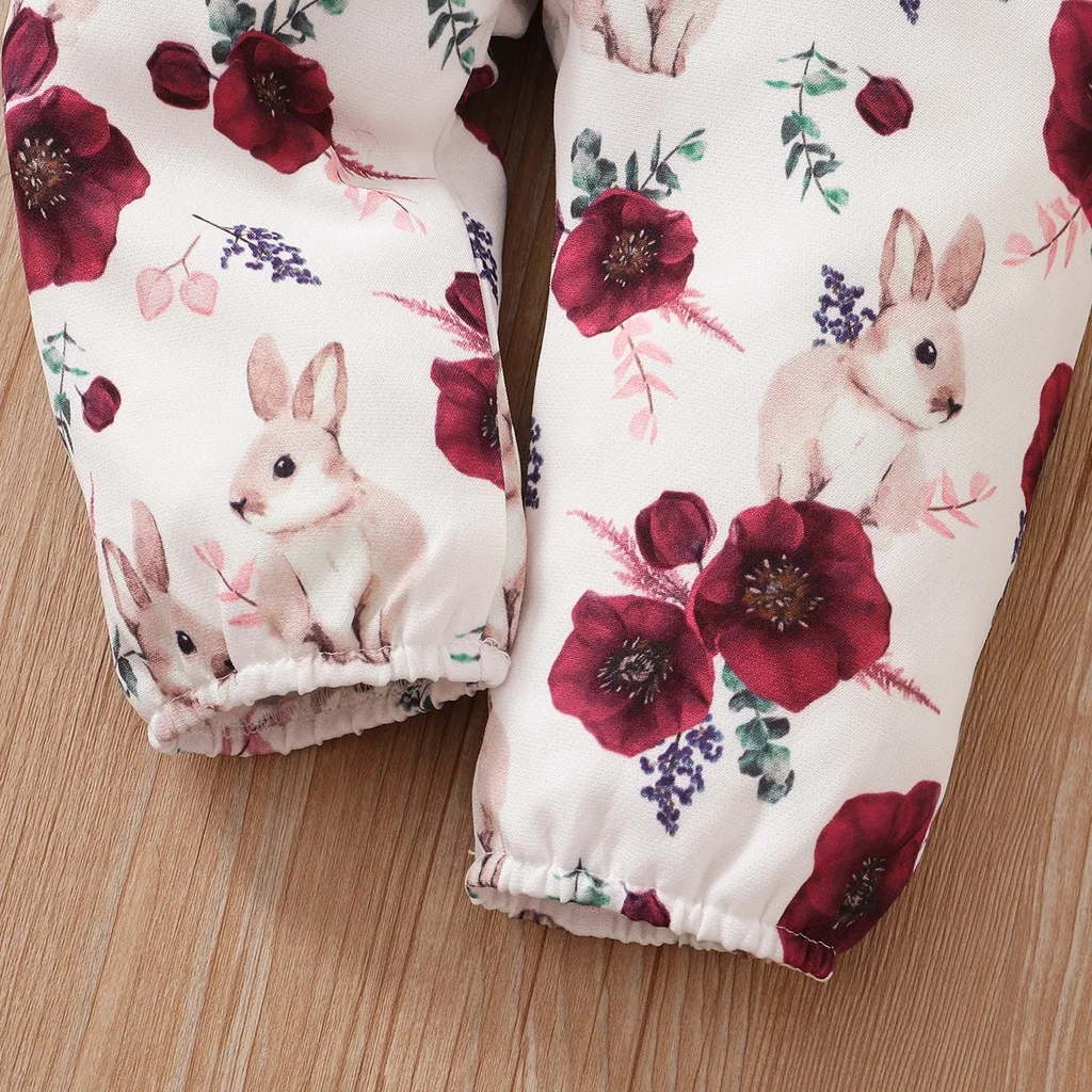 0-18Months Baby Girl Clothes Set Red Color Long Sleevs Bodysuit + Flower Strap Pants 2PCS Infant Girl New Years Clothing Suit thumbnail 5