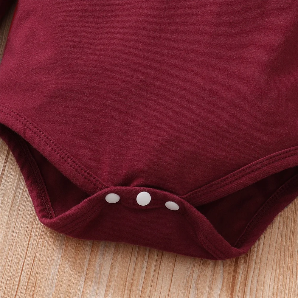 0-18Months Baby Girl Clothes Set Red Color Long Sleevs Bodysuit + Flower Strap Pants 2PCS Infant Girl New Years Clothing Suit thumbnail 4
