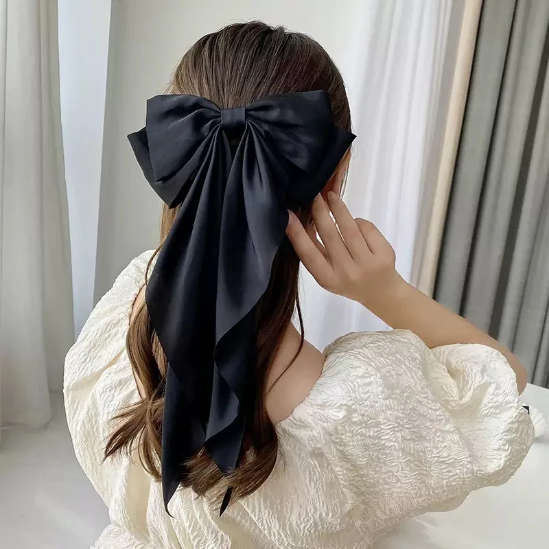 Elegant Solid Large Bow Ribbon Hair Clip For Women Girl Sweet Headbands Soft Satin Hairpin Hairgrip Fashion Hair Accessories thumbnail 2