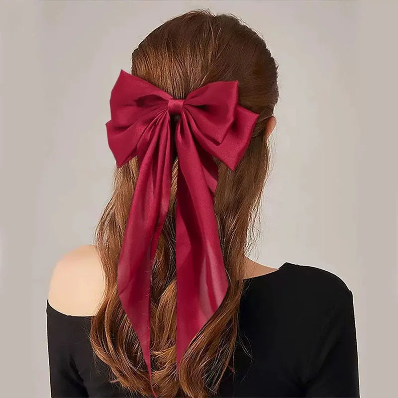Elegant Solid Large Bow Ribbon Hair Clip For Women Girl Sweet Headbands Soft Satin Hairpin Hairgrip Fashion Hair Accessories thumbnail 3