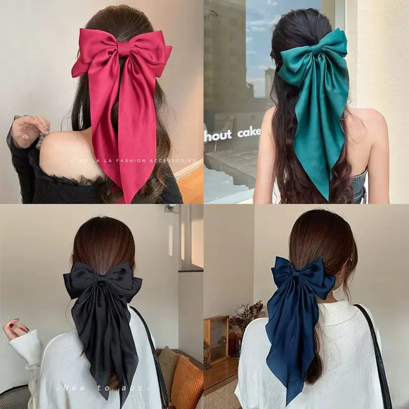 Elegant Solid Large Bow Ribbon Hair Clip For Women Girl Sweet Headbands Soft Satin Hairpin Hairgrip Fashion Hair Accessories thumbnail 5